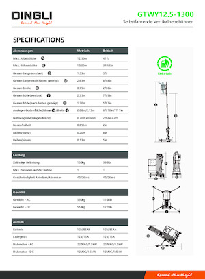 Подемници с единична вертикална мачта Dingli GTWY12.5-1300