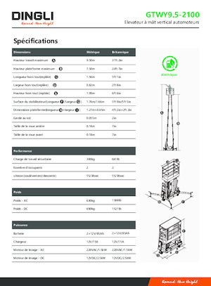 Подемници с единична вертикална мачта Dingli GTWY9.5-2100
