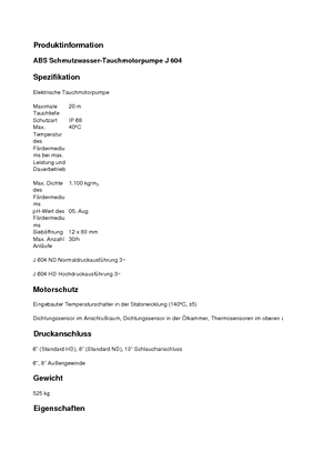 Водни помпи за мръсна вода ABS-Pumpen J 604 HD