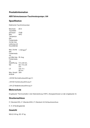 Водни помпи за мръсна вода ABS-Pumpen J 84 LD direkt
