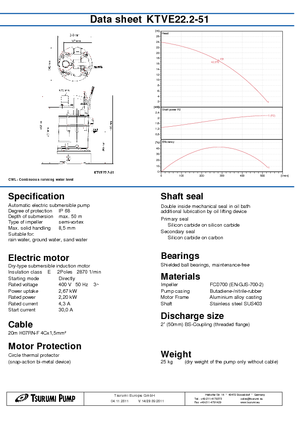 Водни помпи за мръсна вода Tsurumi-Pumpen KTZ22.2-51