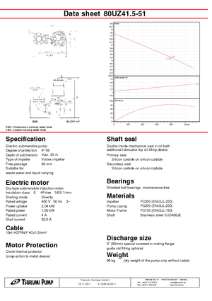Помпи за отпадъчни води Tsurumi-Pumpen 80UZ41.5