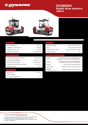 Тандемни вибрационни валяци Dynapac CC3800H