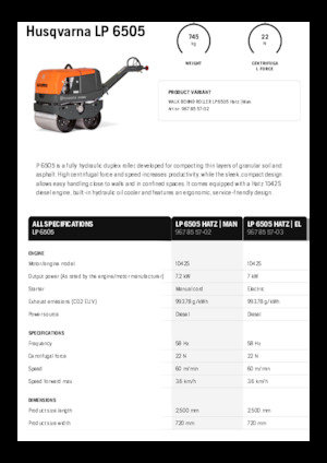 Тандемни вибрационни валяци Husqvarna LP 6505