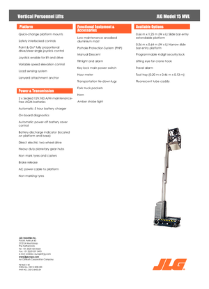 Подемници с единична вертикална мачта JLG 15 MVL