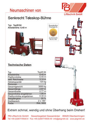 Подемници с единична вертикална мачта PB Toplift 84