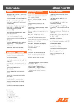 Подемници с единична вертикална мачта JLG-Toucan Toucan 1310