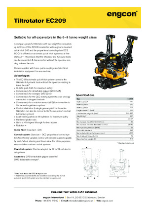 Механизми за завъртане и наклон на багерната кофа engcon EC209