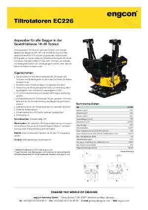 Механизми за завъртане и наклон на багерната кофа engcon EC226