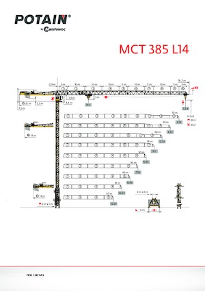 Кулокран - тролейна стрела - горно въртене Potain MCT 385 L14