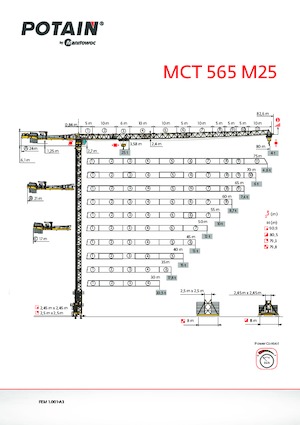 Кулокран - тролейна стрела - горно въртене Potain MCT 565 M25