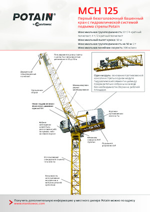 Кулокран - тролейна стрела - горно въртене Potain MCH 125 A