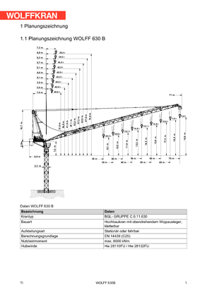 Кулокран - товароподемна накланяща се стрела - горно въртене Wolffkran 630 B