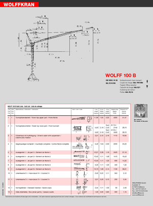 Кулокран - товароподемна накланяща се стрела - горно въртене Wolffkran WK 100 B