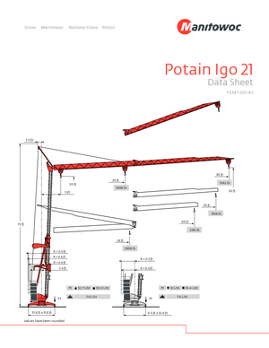 Кулокран - тролейна стрела - долно въртене Potain IGO 21