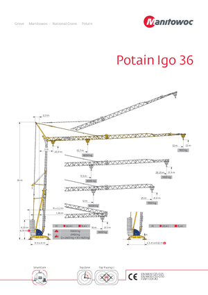 Кулокран - тролейна стрела - долно въртене Potain IGO 36 (2,2m)
