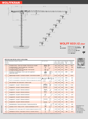 Кулокран - тролейна стрела - горно въртене Wolffkran 6031.12 clear
