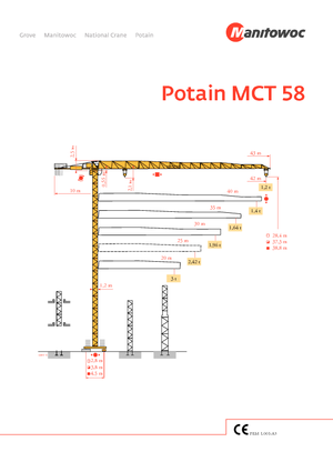 Кулокран - тролейна стрела - горно въртене Potain MCT 58-3 t