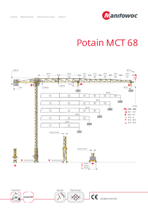 Кулокран - тролейна стрела - горно въртене Potain MCT 68 B-3 t