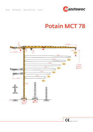 Кулокран - тролейна стрела - горно въртене Potain MCT 78-3 t