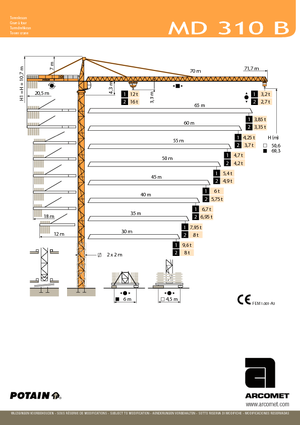 Кулокран - тролейна стрела - горно въртене Potain MD 310 B