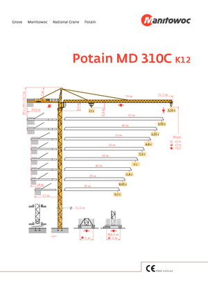 Кулокран - тролейна стрела - горно въртене Potain MD 310 C 12 T