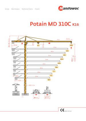 Кулокран - тролейна стрела - горно въртене Potain MD 310 C 16 T