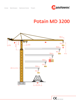 Кулокран - тролейна стрела - горно въртене Potain MD 3200-64 t