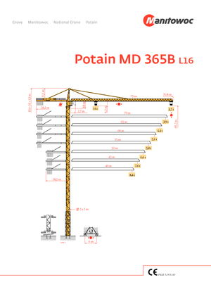 Кулокран - тролейна стрела - горно въртене Potain MD 365 B L16