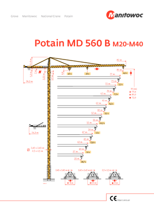 Кулокран - тролейна стрела - горно въртене Potain MD 560 B 20 T