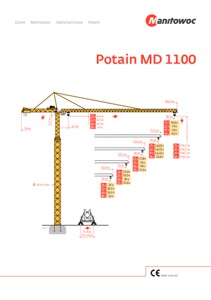 Кулокран - тролейна стрела - горно въртене Potain MD 1100-40 t