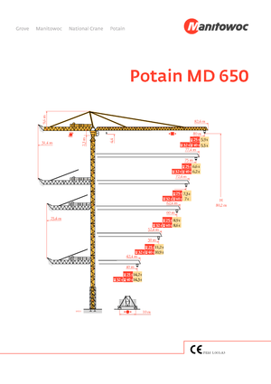 Кулокран - тролейна стрела - горно въртене Potain MD 650-40 t