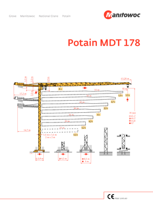 Кулокран - тролейна стрела - горно въртене Potain MDT 178