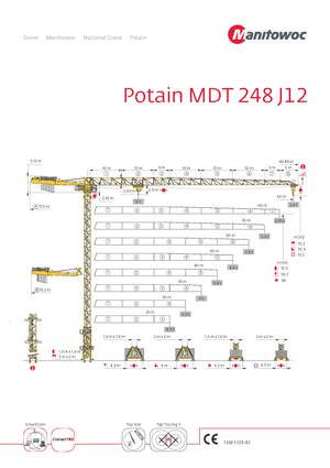 Кулокран - тролейна стрела - горно въртене Potain MDT 248 J12