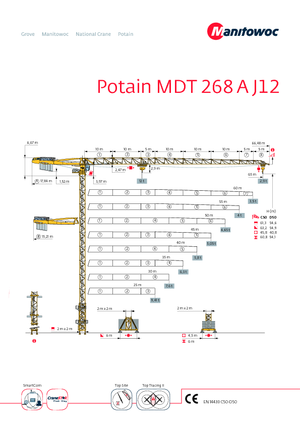 Кулокран - тролейна стрела - горно въртене Potain MDT 268 A J12