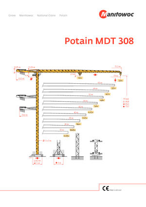 Кулокран - тролейна стрела - горно въртене Potain MDT 308