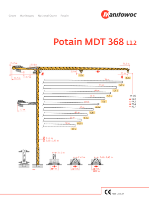 Кулокран - тролейна стрела - горно въртене Potain MDT 368 L12