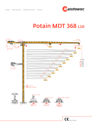 Кулокран - тролейна стрела - горно въртене Potain MDT 368 L16