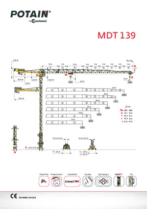 Кулокран - тролейна стрела - горно въртене Potain MDT 139
