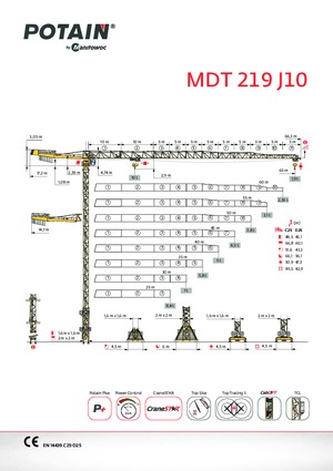 Кулокран - тролейна стрела - горно въртене Potain MDT 219 J10