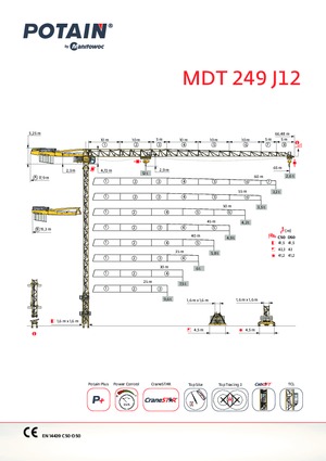 Кулокран - тролейна стрела - горно въртене Potain MDT 249 J12