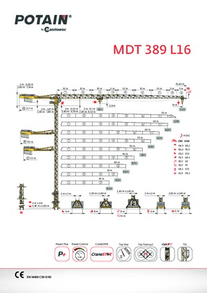 Кулокран - тролейна стрела - горно въртене Potain MDT 389 L16
