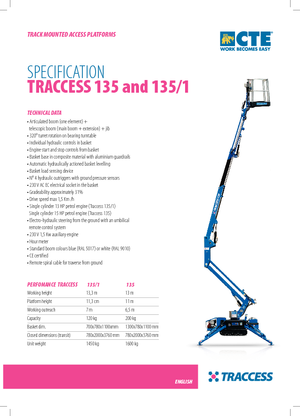Пълзящи повдигачи с подвижна стрела CTE Traccess 135-1