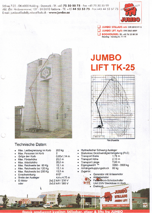 Монтирани на камион артикулиращи подемници за стрели Jumbo Lift TK 25