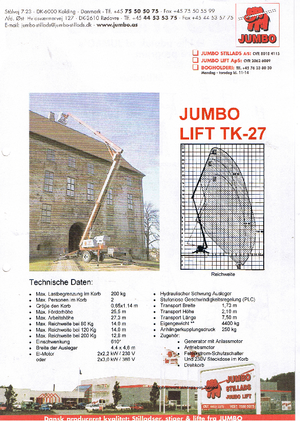 Монтирани на камион артикулиращи подемници за стрели Jumbo Lift TK 27