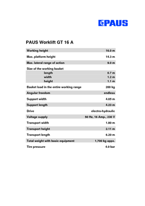 Монтирани на ремаркета повдигачи с подвижна стрела Paus Worklift GT 16 A