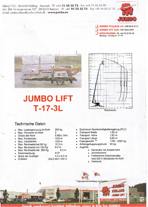Монтирани на ремаркета телескопични подемници за стрели Jumbo Lift T 17-3 L