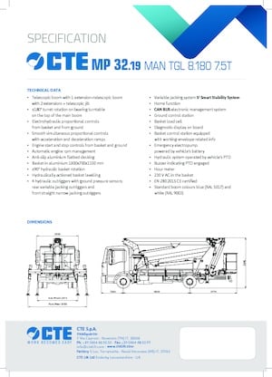 Телескопични вишки, монтирани на камион CTE MP 32.19
