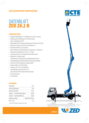 Монтирани на ремаркета повдигачи с подвижна стрела CTE ZED 20.2 H