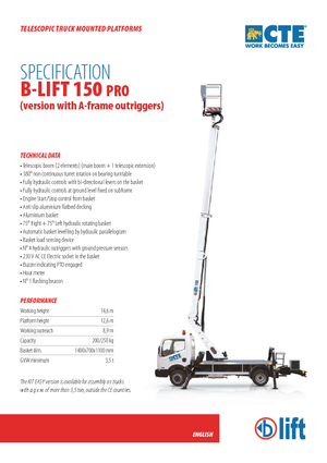 Телескопични вишки, монтирани на камион CTE B-Lift 150 Pro